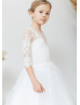 Ivory Lace Tulle Buttons Back Flower Girl Dress